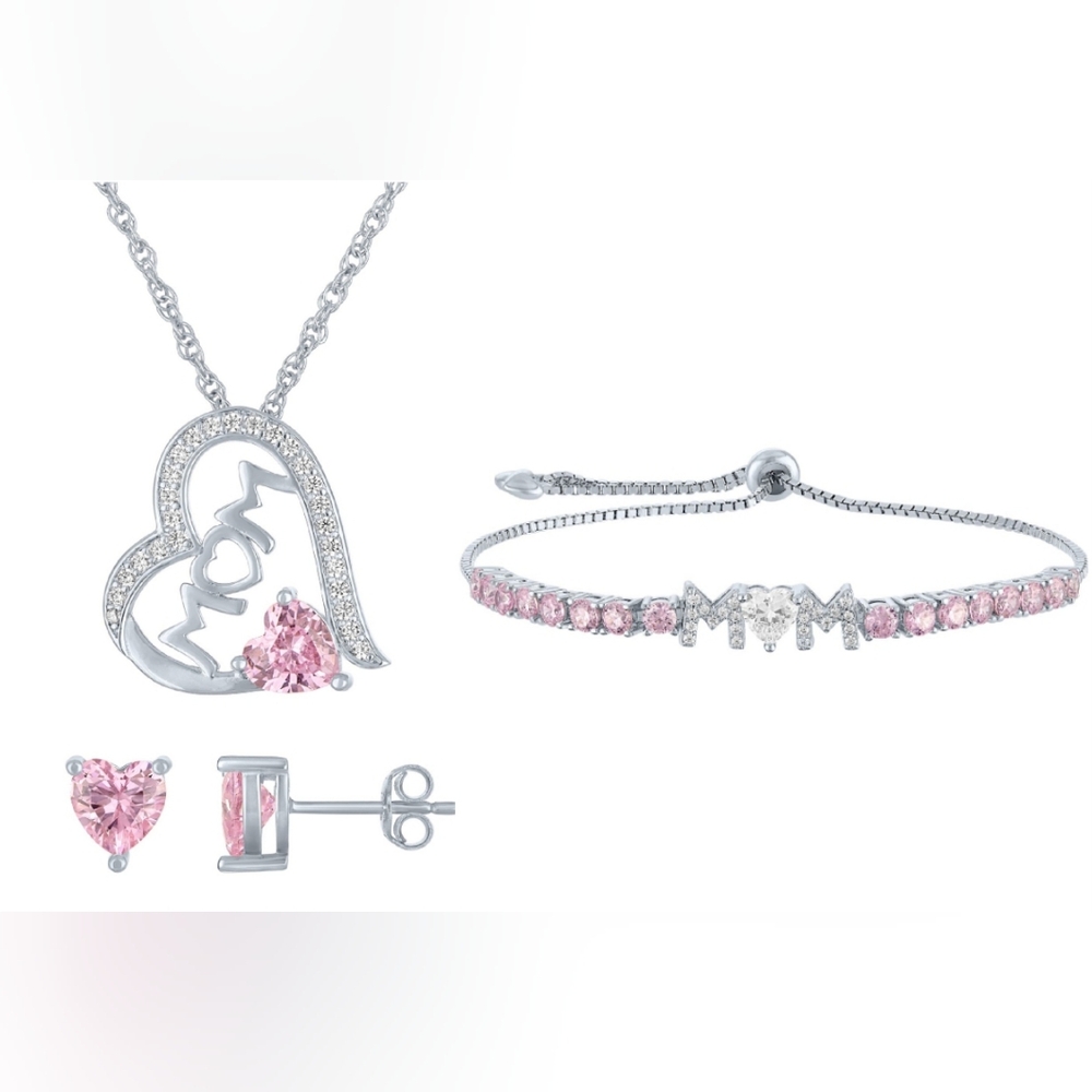 NIB Brillance Jewlrey 3-pc Mother's Day "MOM" Necklace, Earrings & Bracelet Set